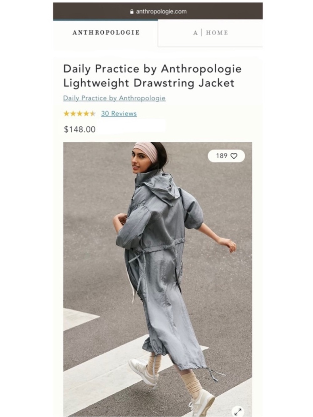 ANTHROPOLOGIE Lightweight Nylon Drawstring Long Hooded Jacket, Silver, Size XL - Picture 10 of 14